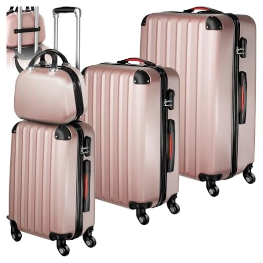 TecTake Lot de 4 Valises de Voyage Grande Taille Valise Cabine soute Multifonction en ABS Polypropylène, Valise à roulettes avec Trousse de Toilette - Or Rose
