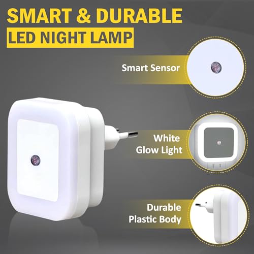 Image of GLUN Plug-in LED Night Light, Pack of 2 White Smooth Night Light with Smart Light Sensor, 0.5W Nightlight for Kids or Adults' Rooms