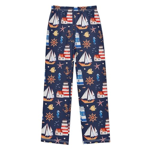 ZZXXB Ship Lighthouse Boys Long Pants Soft Trousers Elastic Waist Kids Lounge Bottoms with Pockets S-XL