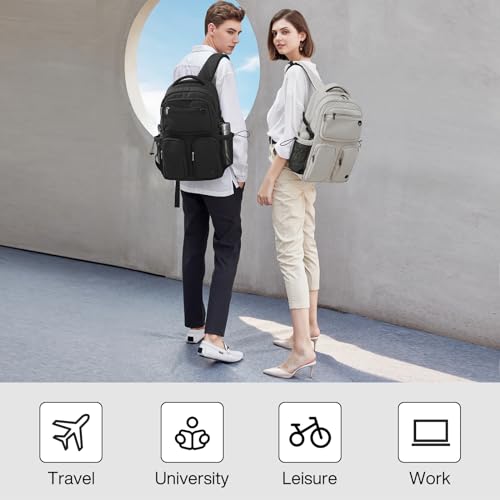 mixi Travel Laptop Backpack, Lightweight Durable School Bookbag Men Woman 15.6" Computer Bag, Water Resistant Outdoor Hiking Backpacks With Multifunction Pockets, 16 Inch, Beige