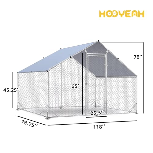 Outdoor Metal Chicken Coop Large Walk-in Poultry Cage Spire-Shaped Chicken Run with Waterproof and Anti-Ultraviolet Cover for Outside,Backyard and Farm,6.5\' L x 9.8\' W x 6.4\' H