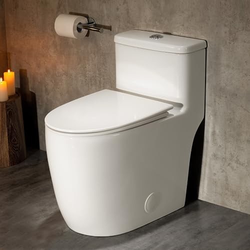 Casta Diva One Piece Toilet Elongated with 17.5' ADA Height Comfort Chair Seat Compact Modern Toilets for Bathroom, Dual Flush High Efficiency 1.0/1.28 GPF & MAP 1000g, 12'' Rough-in, White