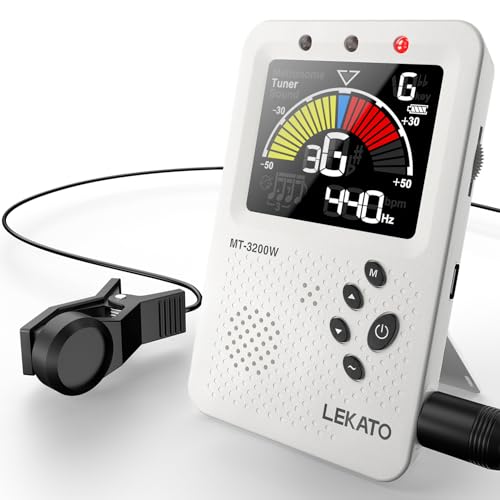 Metronome Tuner, Rechargeable 3 In 1 Digital Metronome with Vocal Count, Tone Generator Tuners for Guitar, Bass, Violin, Ukulele, Chromatic, Clarinet, Trumpet, Flute, All Instruments, White by LEKATO