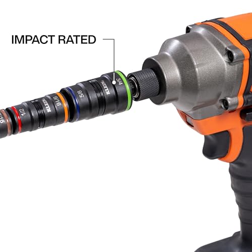 Klein Tools 32934 Impact Driver, 9-in-1 SAE Impact Socket Set, 4 Flip Sockets with 1/4, 5/16, 3/8, 7/16, 1/2, 9/16, 5/8, and 3/4-Inch Nut Driver Sizes with Bit Holder, 6-1/2-Inch Shaft by KLEIN TOOLS - Image 6