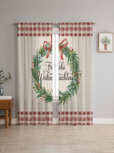 Merry Christmas Sheer Curtains 96 Inch Length 2 Panels Set,