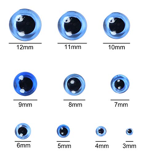 TOAOB 100pcs Light Blue Glass Eyes Kits Craft Eyes 3mm to 12mm for Doll Making Needle Felting Crafts