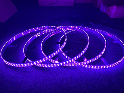 17.5'' RGB Multiple Changing Double Row LED Wheel Light Kit IP68 Waterproof 576Leds w/Turn Signal,Braking Functionand Bluetooth App and Remote Ctrl