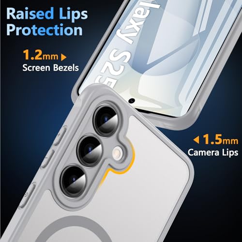 Image of OWKEY Magnetic for Samsung S25 Case, Samsung Galaxy S25 5G Magsafe Case with Screen Protector Protective Shockproof Rugged Military Grade Drop Protection Phone Case for Samsung Galaxy S25 (Gray)