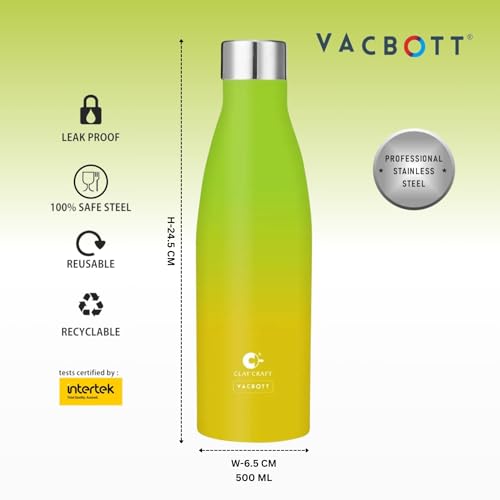 Image of Clay Craft Vacbott Gerald Double Tone Double Walled|18 Hours Hot and 24 Hours Cold Vacuum Insulated|Thermosteel|Flask 500ml|2 Pcs, Steel Bottles for Travelling|BIS Certified|1Year Limited Warranty