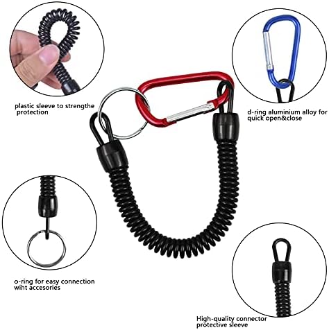 Mikihat 6Pcs Stretchy Spiral Keyring With Color Carabiner, 6 Colors Spiral Retractable Coil Spring Key chain Theftproof Anti-Lost Stretch Cord Safety Key Ring with Metal for Keys, Wallet, Cellphone