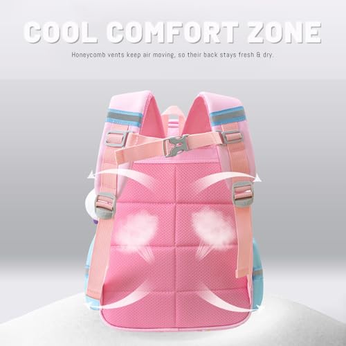 Kids School Backpack For Age 4-7 Girls Waterproof Oxford Bookbag with Chest Buckle & Plush Charm - Purple Cute Cupcake Design4