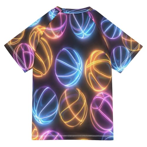 Boys Short Sleeve T-Shirts America Basketball Neon Rashguard Kids Swim Shirts Sun UPF 50+2
