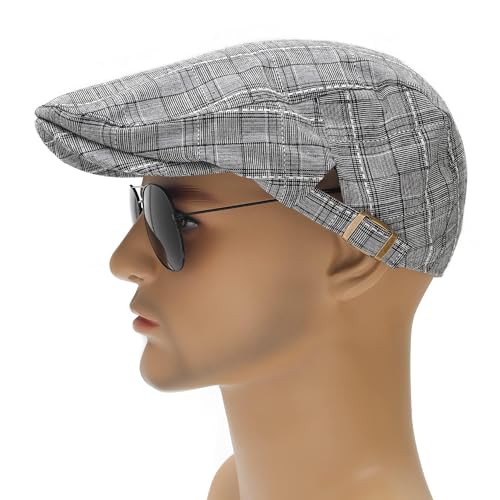 Image of ZLYC Men Cotton Flat Cap Summer Scally Ivy Gatsby Newsboy Beret Driver Cabbie Hunting Hat