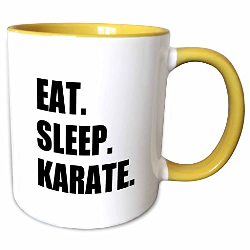 3dRose Eat Sleep Karate - martial art enthusiast gift - black text typography 15oz Two-Tone Yellow Mug