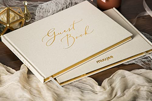MUUJEE Embossed Lined Guestbook - 11.5 x 8.5 Large Luxury Modern Cream Canvas Linen Embossed Hard Cover Guest Book for Wedding, Birthday & Events (Lined Pages) - Thumbnail 5