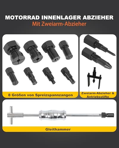 XSTARYE Upgrade Fahrrad Innenlager Abzieher mit Gleithammer & Zweiarmigem Abzieher Sackloch Innen Lagerabzieher Radlager Abzieher Set mit 8 erweiterbaren Spannzangen(8-32mm)