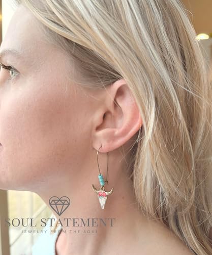 Western Stylish Beads in Turquoise Earrings, Unique Boho Cowboy Chic Earrings for Women, Perfect for Casual, Country Concerts, Festivals, Gray & White Teal3