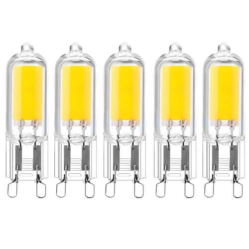 Image of WULUN G9 2W COB LED Glass Bulbs,Equivalent 20W Halogen Bulbs,6000K Cool White,2W 200Lumens,AC/DC 220-240V,G9 Pin Base,5 Pack