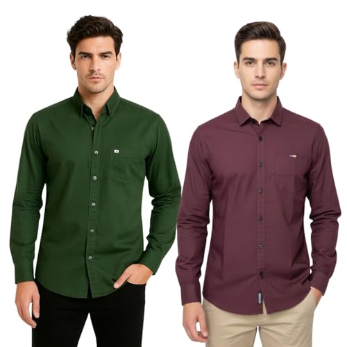 Image of Arvest Men?s Cotton Regular Fit Full Sleeve Shirt Combo Soft Breathable Fabric with Button-Down Collar and Chest Pocket Suitable for Office and Outfits