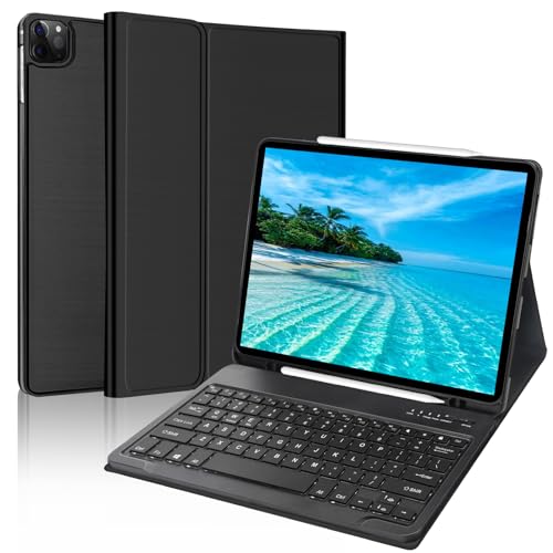 BORIYUAN iPad Air 13-inch (M2, 2024)/iPad Pro 12.9"(6th/5th/4th/3rd Gen) Case with Keyboard, Detachable Wireless Bluetooth Keyboard Slim Folio Smart Cover with Pencil Holder- Black