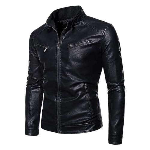 Veste de Sport Homme, Veste en Cuir à col Montant pour Homme - Blouson Moto léger en Simili Cuir - Veste décontractée et stylée pour Un Urbain