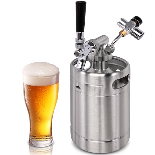 Image of NutriChef Pressurized Beer Mini Keg System, 64oz Stainless Steel Growler Tap, Portable Mini Keg Dispenser Kegerator Kit, Co2 Pressure Regulator Keeps Carbonation for Craft Beer, Draft and Homebrew