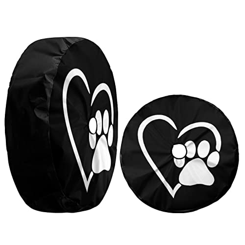Image of Dog Pet Paws Love Heart Spare Tire Cover with Backup Camera Hole Wheel Tire Cover Fit Trailer, RV, SUV and Many Vehicle 12inch