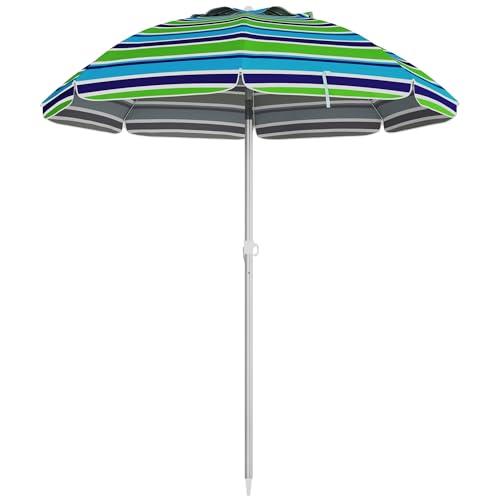 Outsunny Sombrilla de Playa Ø178x205 cm Parasol para Terraza con Reclinación 45° Altura Ajustable Apertura Manual Anti-UV Impermeable y Bolsa de Transporte para Jardín Piscina Multicolor