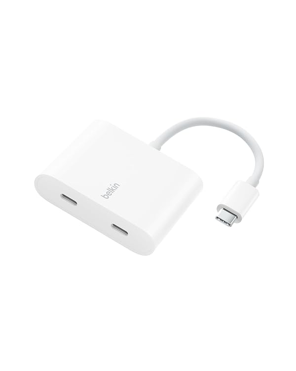 Belkin Connect USB-C™ to Dual-Port USB-C Adapter, Hub Dongle with 2 USB-C 3.2 Gen2 Ports & 100W PD with Max 10Gbps High Speed Data Transfer for MacBook, iPad, Chromebook, PC, and More - White by Belkin - Used condition - CA$28.24