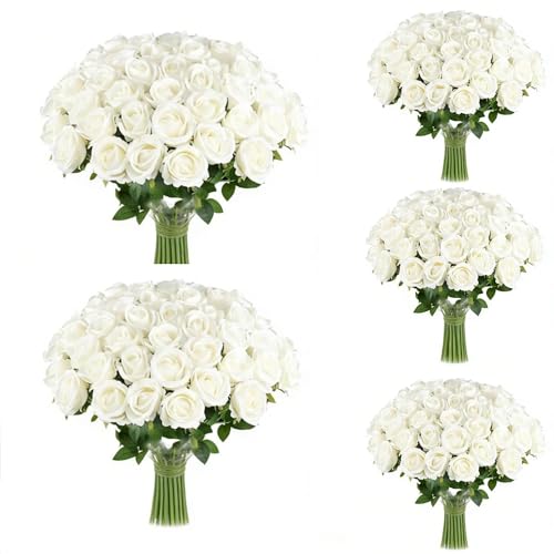 Jasion 50PCS Artificial Roses Realistic Velvet Flowers Long Stem Faux