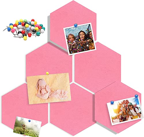 6 pe&ccedil;as de azulejos de parede de feltro hexagonal, quadro de corti&ccedil;a autoadesivo, quadros de...