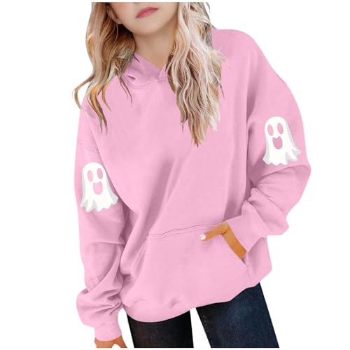 Halloween Hoodies for Teen Girls Cute Funny Ghost Print Oversized Hoodie Sweatshirts Kids Preppy Clothes Pullovers