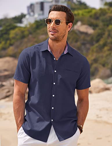 COOFANDY Camisa masculina de algodão cambraia trabalho Oxford tecido camisa abotoada para homens, Az