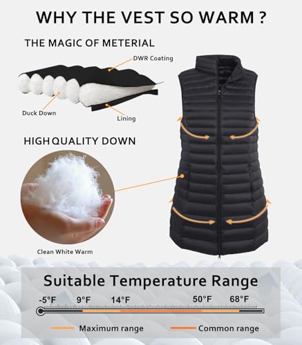 ELFJOY Women's Mid Long Down Vest Lightweight Puffer Vest Coat Jacket Stylish Windbreaker3