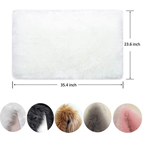 HARESLE Soft Rug,Fluffy Faux Fur Rug,Large Sheepskin Rugs for Living Room,Washable Non-Slip Rugs,White Bedroom Carpet,Bedside Carpet for Kids Room,Soft Bedroom Carpets(White,120x160cm) - Image 2