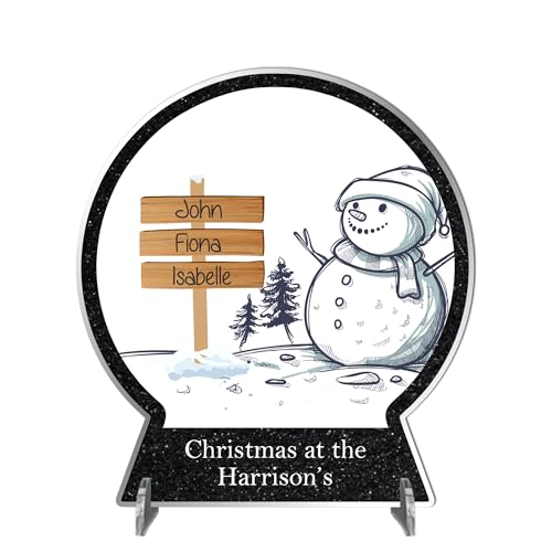 Image of Personalised Christmas Snow Globe - Elegant Black Glitter Effect Design - Customised 'Christmas at the...' with Family Names (3 NAMES)