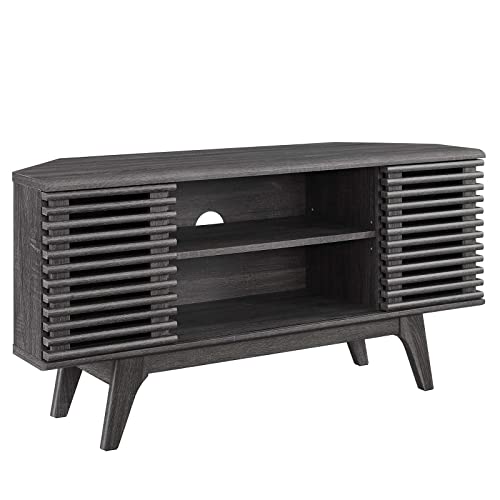 Modway Render Mid-Century Modern Low Profile 46" Corner Media Tv Stand In Charcoal #TOP1