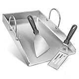 Edelstahl Plancha Grillplatte Rostfreiem mit Grillspachtel Set Passend für Gasgrills & Holzkohlegrill - 40 x 30cm - 4mm Dickem - BBQ grill plancha mit Abnehmbar Griffen für rösle allflame hero 4