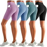 iceROSE 4 Pack Biker Shorts Women with Pockets, 8" High Waist Black Workout Shorts for Gym Yoga Runn