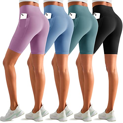 Icerose 4 Pack Biker Shorts Women With Pockets, 8" High Waist Black Workout Shorts For Gym Yoga Running #TOP11