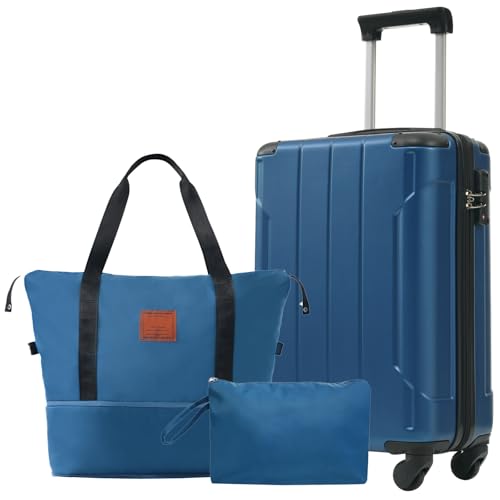 Hardshell Luggage Sets 3 Piece Carry-on Suitcases with Wheels,TSA Lock for Men Women,Blue(20in)