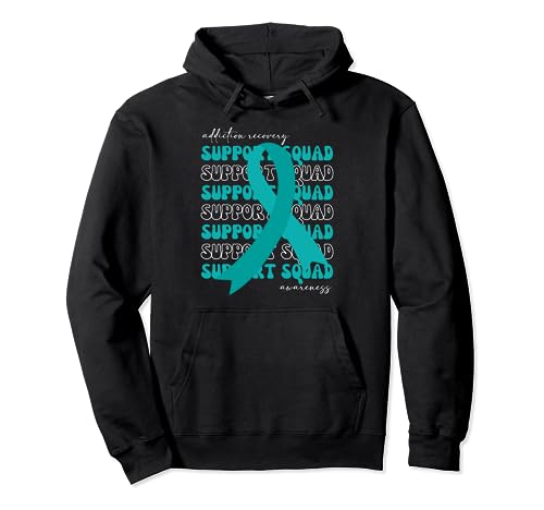 Sostegno Squad Addiction Recupero Consapevolezza Teal Ribbon Speranza Felpa con Cappuccio