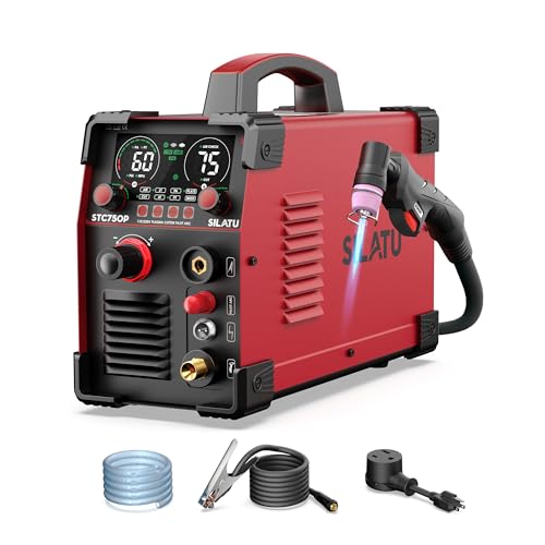 SILATU 75Amps Plasma Cutter, HF Non-Touch Pilot Arc Plasma Cutter Machine, 110/220V Dual Voltage Large LED Display Air Sensor Technology, 5/8'' Clean Cut 1'' Max Cut, PT/2T/4T for Beginners DIY (Red)