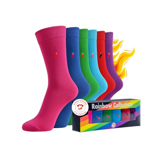 ChiliLifestyle Lot de 6 paires de chaussettes certifiées Oeko-Tex Rose, bleu, vert, violet, multicolore Respirantes et durables Cadeau dans une boîte Homme et femme