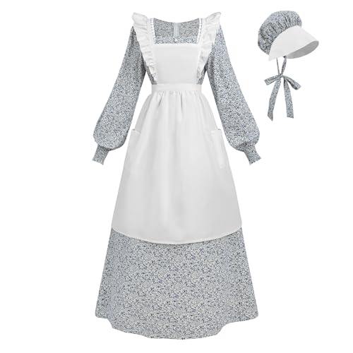 LTAKK Prairie Dresses Women Pioneer Colonial Costume, Purple Floral, Large