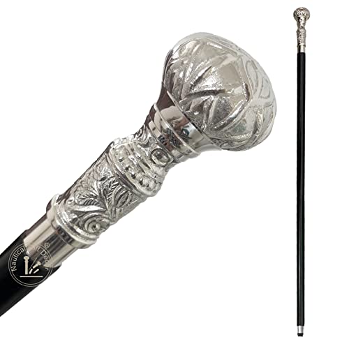 Nautical Gift Decor Vintage Antique Walking Cane Wooden Walking Stick Silver Brass Handle Knob Gift Brass Decorative Victorian Design Brass Handle Walking Stick