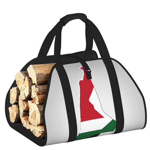 Sac de transport de bois de chauffage en toile Map01 avec drapeau de la Palestine