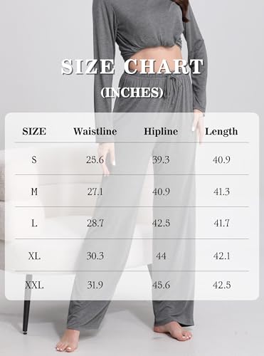 FEQO 2 Pack Damen Loungehose Jogginghose Lang Pyjamahose Stretch Weites Bein Hose Schlafanzughose für Frauen (Schwarz, Dunkelgrau, XXL)