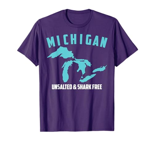 Cool Michigan Unsalted & Shark Free | Funny Fishermen Gift T-Shirt