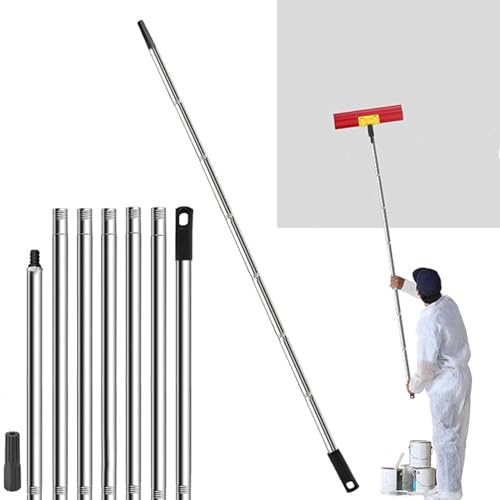 2.8m Paint Roller Extension Pole, 7-Section Stainless Steel Telescopic Pole with Tapered Adapter, Adjustable (80cm-280cm) for Painting Walls, Ceilings, Floors & Cleaning Windows